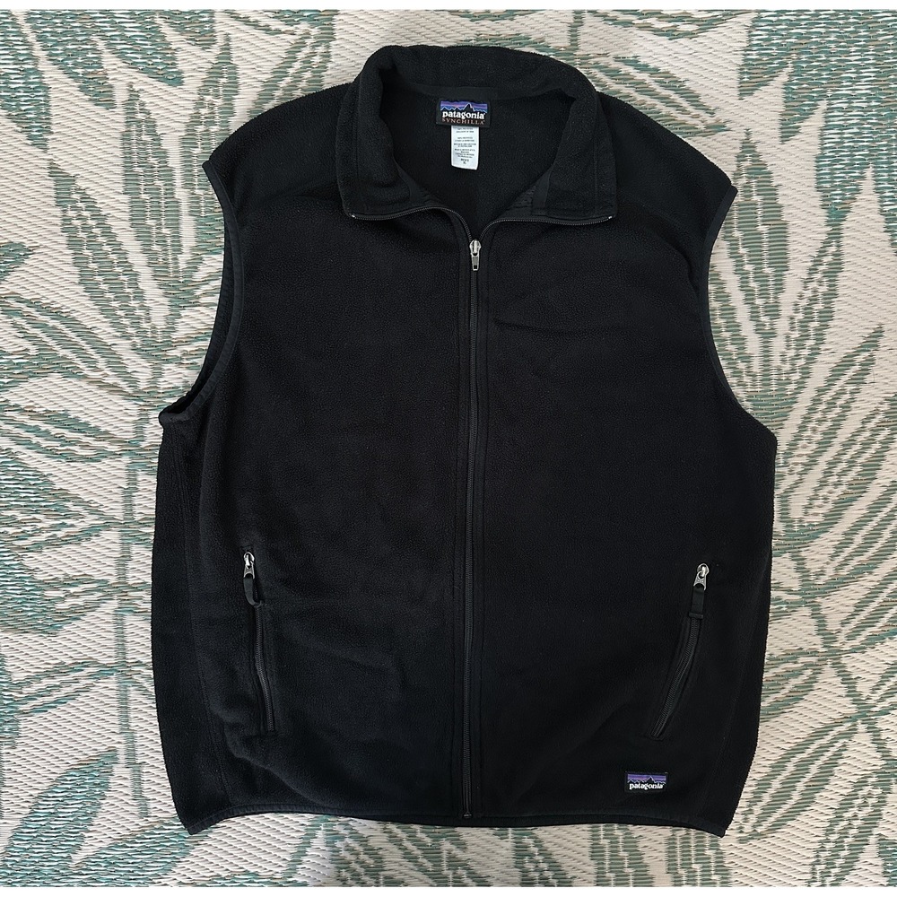 Patagonia Synchilla Fleece Vest Black Mens XL Full Zip Pockets Outdoor Preppy